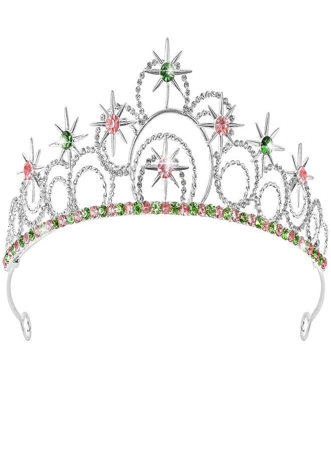 YARIEW Witch Crown Tiaras for Women Pink and Green Crystal Crowns for Women Princess Crown Headband Accessories for Halloween Bridal Wedding Prom Witch Theme Birthday Party Silver - Image 1